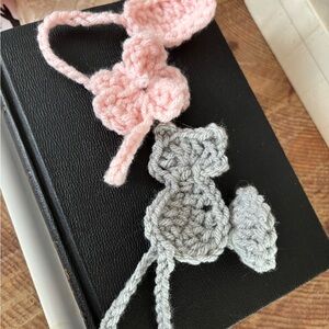 Handmade Pink and Gray Crochet Hair Accessories